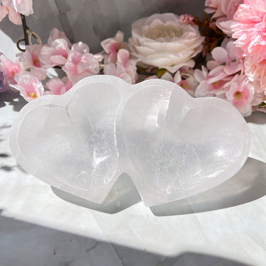 Selenite Double Heart Bowl