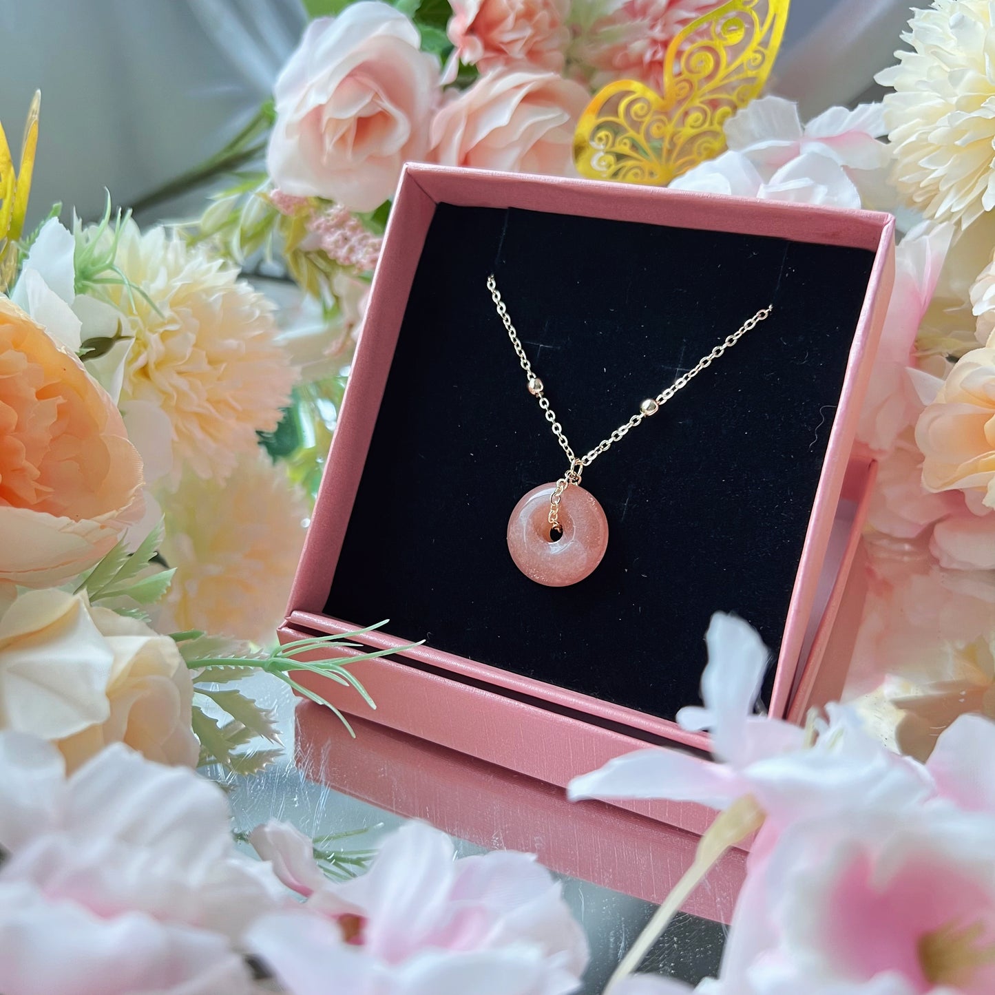 Peach Moonstone Donut Necklace