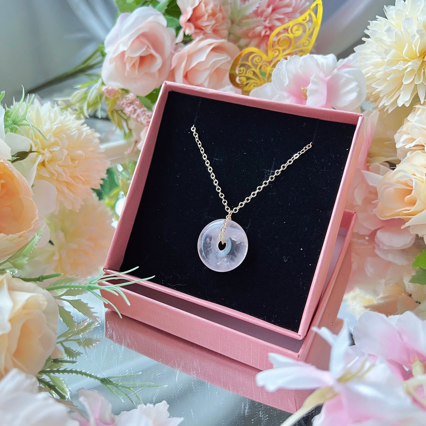 Rose Quartz Donut Necklace