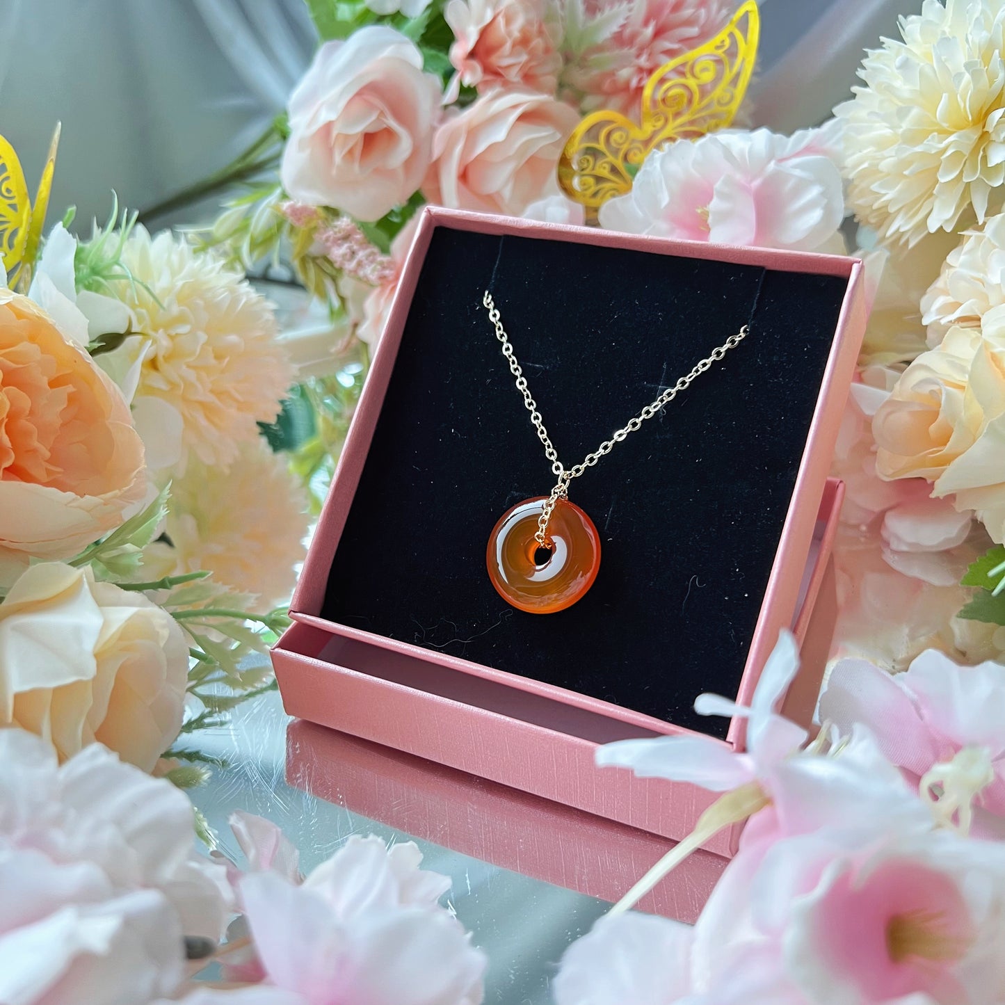 Carnelian Agate Donut Necklace