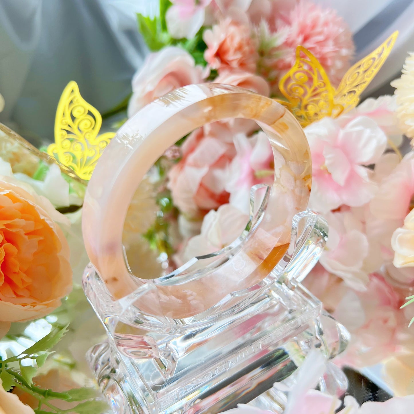 Flower Agate Straight Edge Bangles